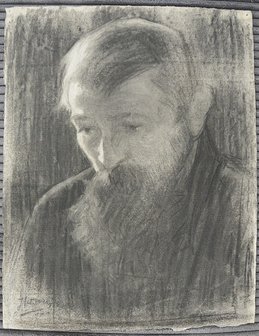 Jan Toorop - houtskool tekening op papier (zelfportret?) - 40 x 31 cm 