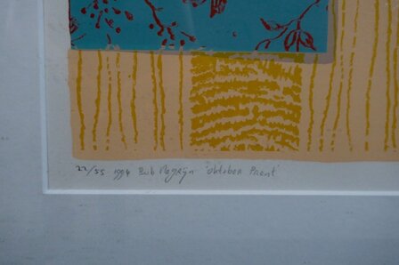 Bob Negryn - Oktober prent, Bloem - 90,5 x 60,5 cm - zeefdruk op papier - ingelijst