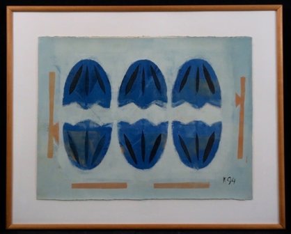 Aafke Kelly - Blues in the Field - 83,5 x 103,5 cm - Olieverf op papier