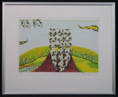 Patty Harpenau - Stapel op koeien  - 71 x 87 cm - zeefdruk op papier 
