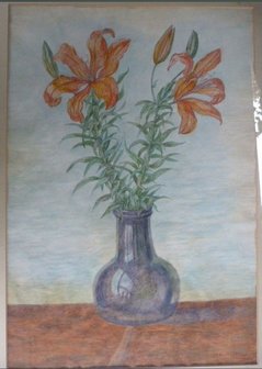 Antoinette Hoytema - Bloemen in vaas - 74 cm x 56 cm - aquarel op papier