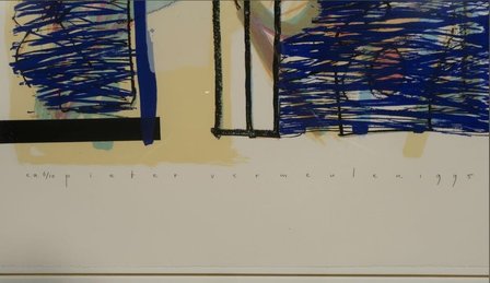 Pieter Vermeulen - zonder titel I - 73 x 86,5 cm - zeefdruk met bladgoud op papier - in zwarte houten lijst