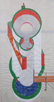 Pieter van Evert - zonder titel - 91,5 x 52,5 cm - Gemengde techniek  op papier - in houten lijst