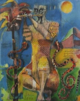 Astrid Engels - zonder titel - 91 x 75 cm - Steendruk op papier - in goudkleurige houten lijst