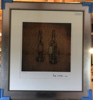 Rob Scholte - Craquel&eacute; Flessen - 80 x 86 cm - Zeefdruk op papier - luxe ingelijst