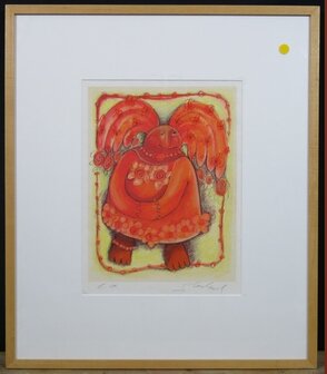 Sabine T&uuml;chel - Oranje vleugels - 73 x 63 cm - Zeefdruk op papier - in houten lijst