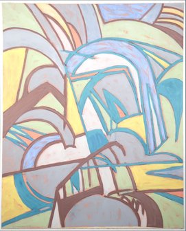 Paul Overhaus - Herfst - 110 x 89,5 cm - acrylverf op doek bevestigd op paneel - in witte houten baklijst zonder glas