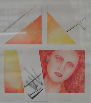 Hugo Clemens van den Broeck - Meisje + Konstruktief Lineair - 35 x 32 cm - kleurpotlood op papier