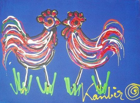 Jacob Kanbier - Haantjes - Acryl op Doek - 60 x 80 cm