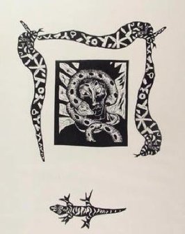 Patries van Elsen - Portret met slangen -  95 x 70 cm - Lithografie op papier 