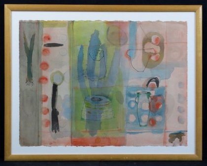 Joke Konijn - Stil leven - 71 x 89,5 cm - Aquarel op geschept papier - in houten lijst