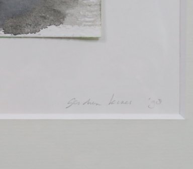 Gerdien Kroes - Kind in woud - 53 x 53 cm - Aquarel en collage op papier - in houten lijst