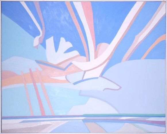 Paul Overhaus - Dynamisch weer - 82 x 102 cm - acrylverf op doek bevestigd op paneel - in witte houten baklijst