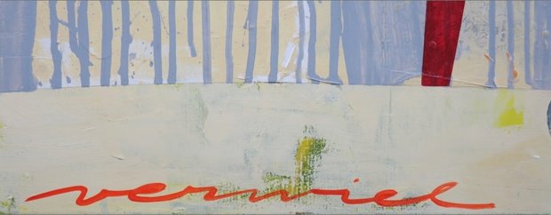 Jos Verwiel - Table Top - spieraam - 150 x 130 cm - acryl en collage op doek