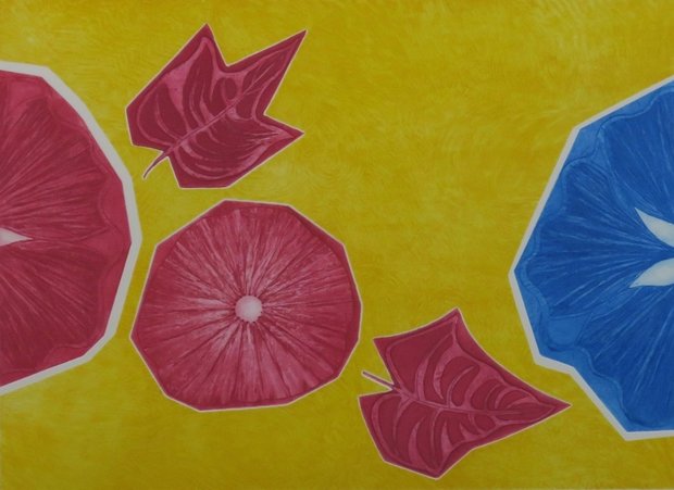 Godelieve van den Hamsvoort - Bloemen in de zon - 73 x 83 cm - Ets op papier