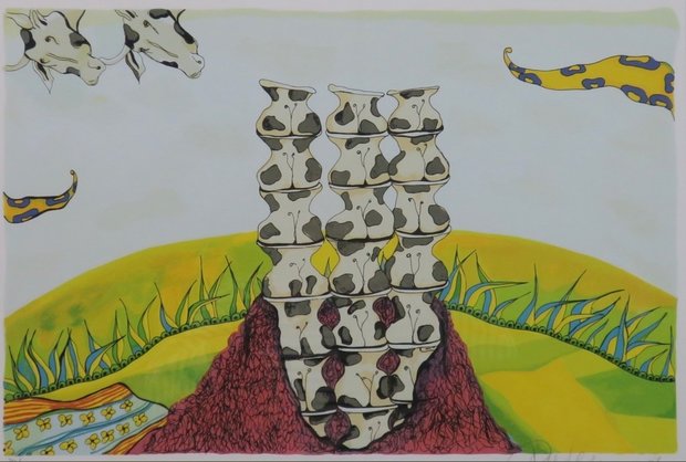 Patty Harpenau - Stapel op koeien  - 71 x 87 cm - zeefdruk op papier 