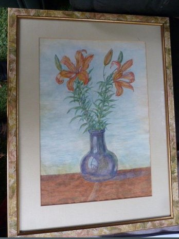 Antoinette Hoytema - Bloemen in vaas - 74 cm x 56 cm - aquarel op papier