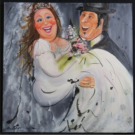 Esther van Wijnen - De Bruiloft - 100 x 100 cm - Acryl op doek - met ophangsysteem