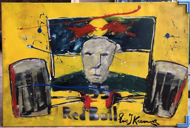 Eric Jan Kremer - Max Verstappen Red Bull (geel) - 150 x 100 cm - Acrylverf op doek