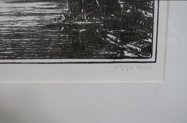 Bernard Verhoeven - Oproep, 2 dagen in de hemel - 57,5 cm x 48 cm - Litho op papier - in houten lijst