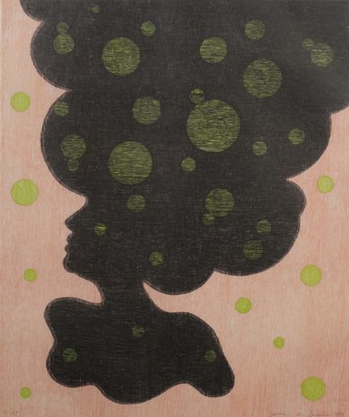 Jacomijn den Engelsen - Afro (Rood) - 81 x 71 cm - Houtsnede op papier - ingelijst