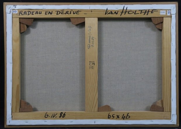 Jan van Holthe - Radeau en Derive - 48,5 x 68 cm - Olieverf op doek - in houten lijst