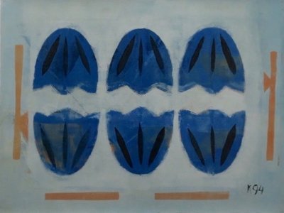 Aafke Kelly - Blues in the Field - 83,5 x 103,5 cm - Olieverf op papier